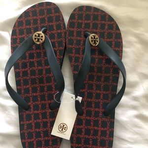 Tory Burch Navy Letter Check Flip Flop